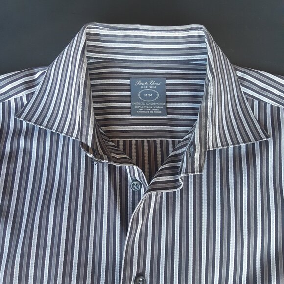 Pronto Uomo Platinum SZ M Striped Men's Button Up Non Iron Cotton Shirt - Picture 11 of 11